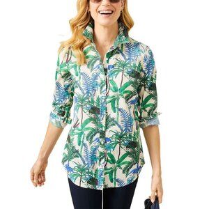 J. McLaughlin Shirt XL Lois Palm Forest Button-Up Blue Green Tropical Cotton